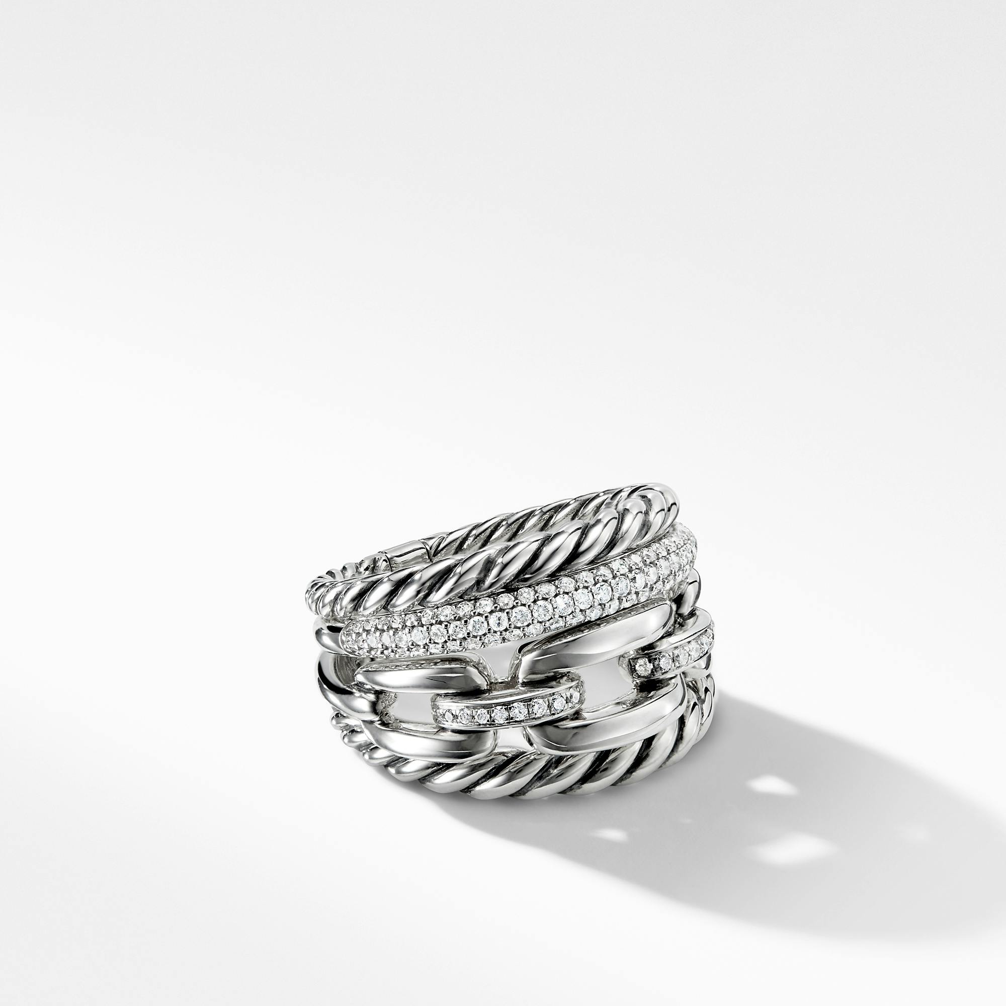 David Yurman Wellesley Link Four-Row Ring with Diamonds