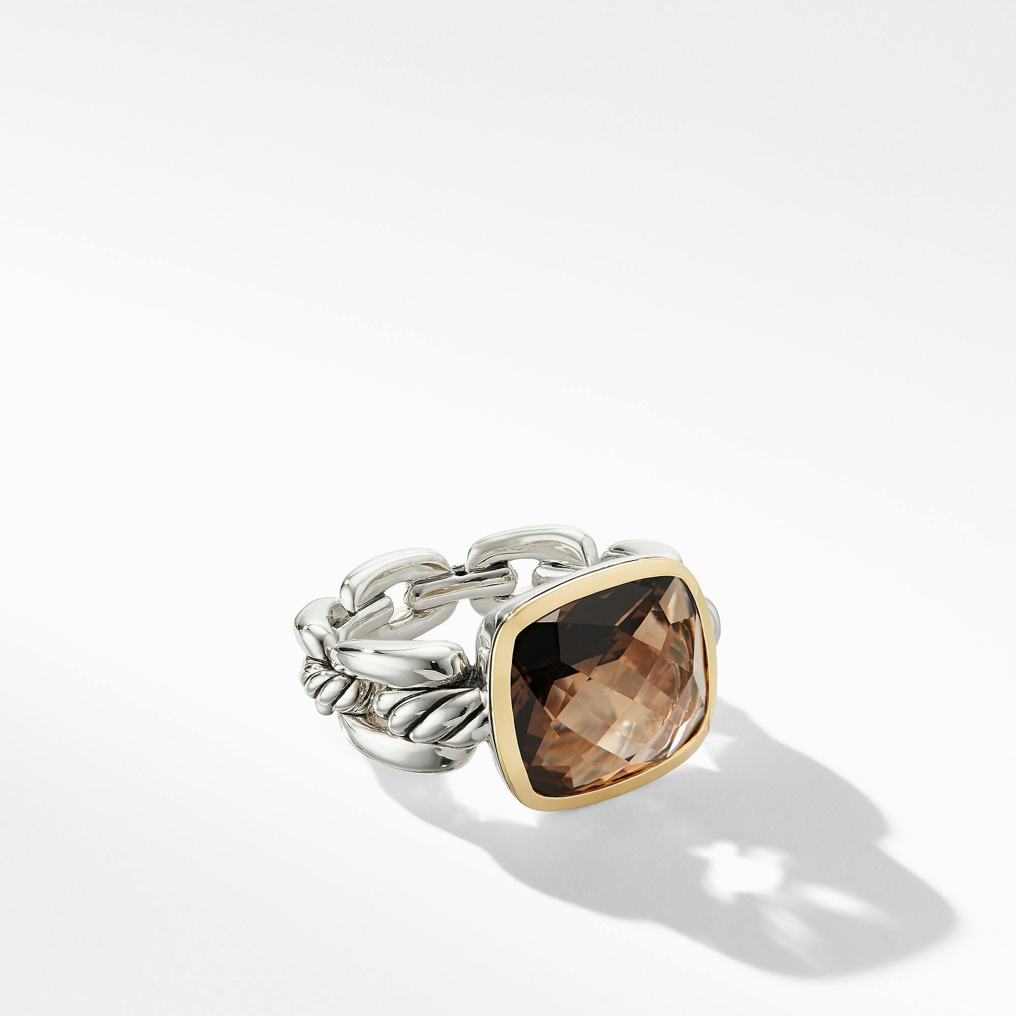 David Yurman Wellesley Link Statement Ring with 18K Gold and Smoky Quartz