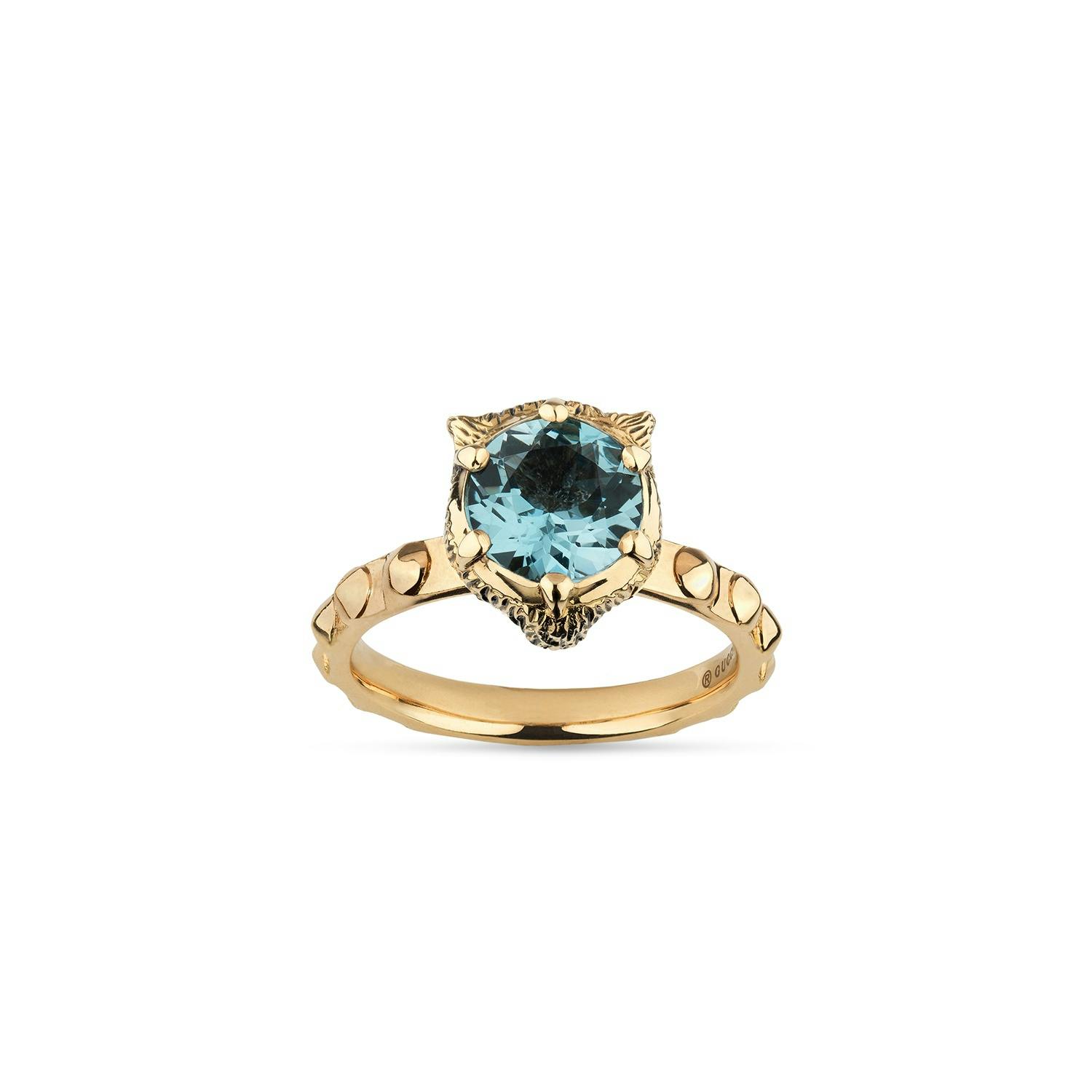 Gucci Yellow Gold, Aquamarine & Diamond Accented Ring