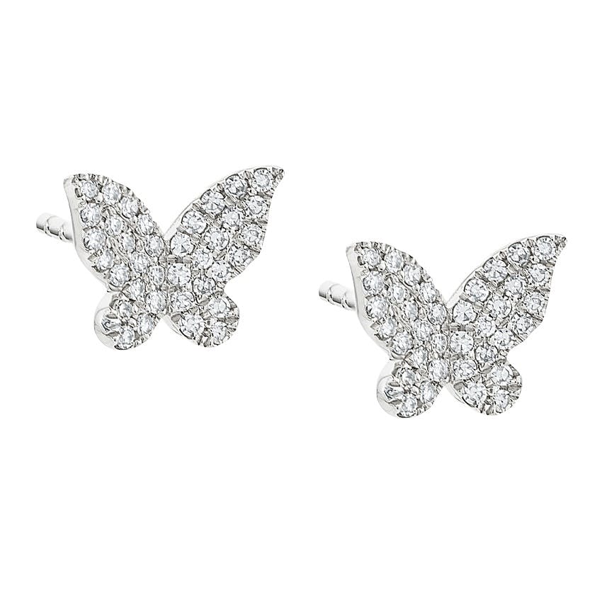 White Gold 6mm Diamond Butterfly Stud Earrings