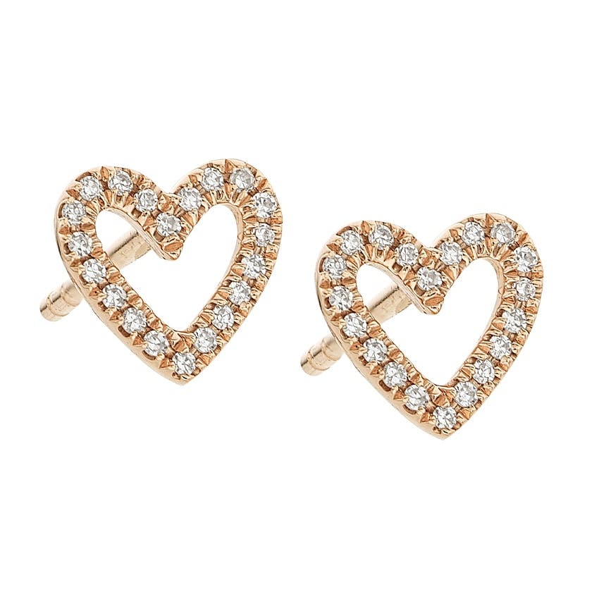Rose Gold & Diamond 6mm Open Heart Post Earrings