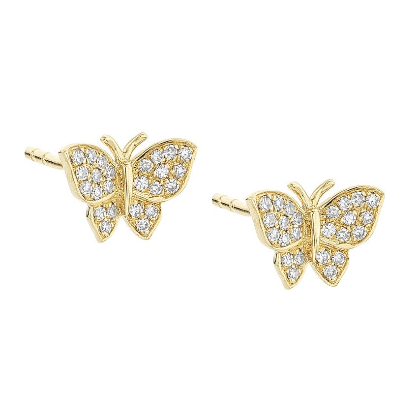Yellow Gold 0.11 Carat Diamond Butterfly Post Earrings