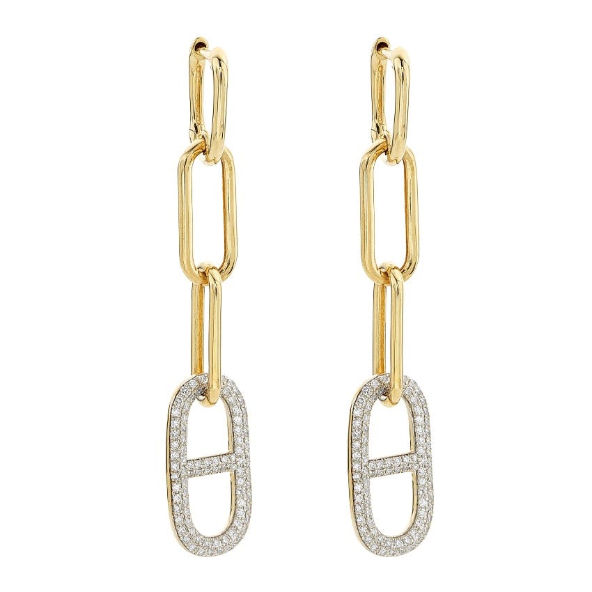 Yellow & White Gold Pave Diamond Accented Link Earrings
