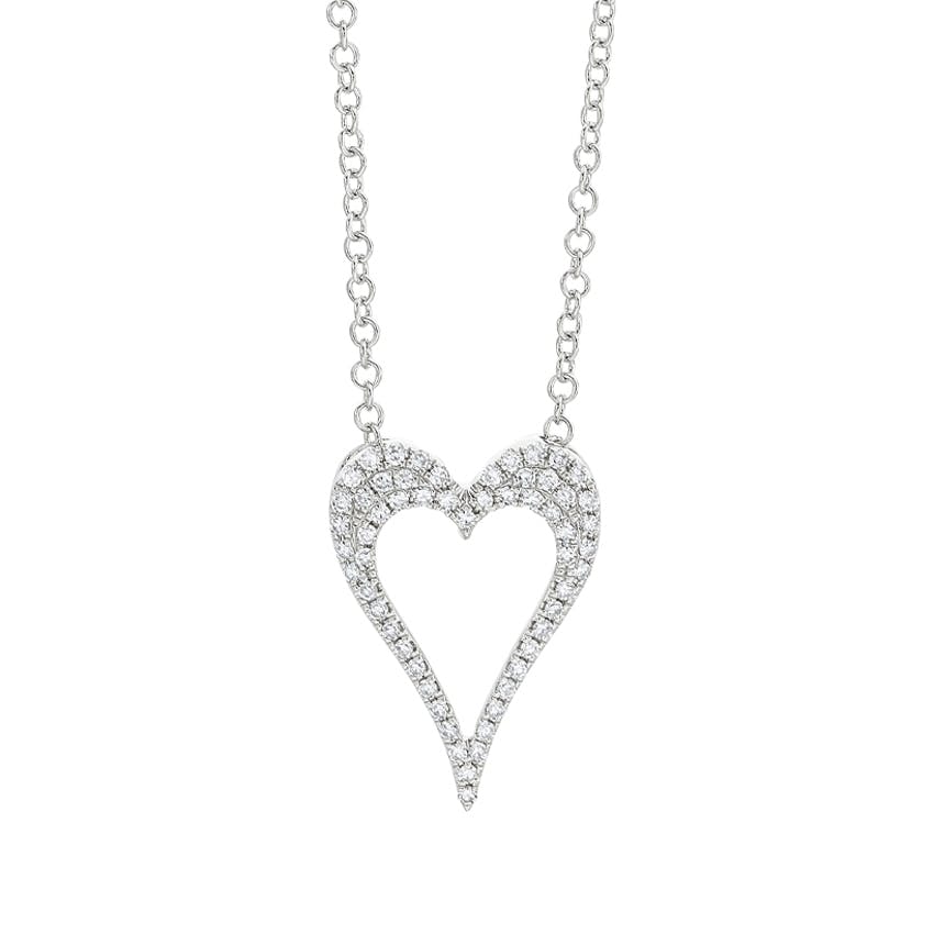 White Gold 0.14 Carat Diamond Open Heart Pendant Necklace