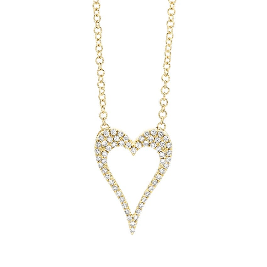Yellow Gold 0.14 Carat Diamond Open Heart Pendant Necklace
