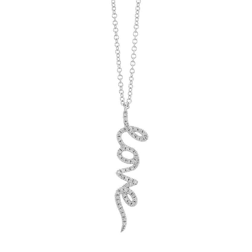 White Gold & Diamond Script Love Pendant Necklace