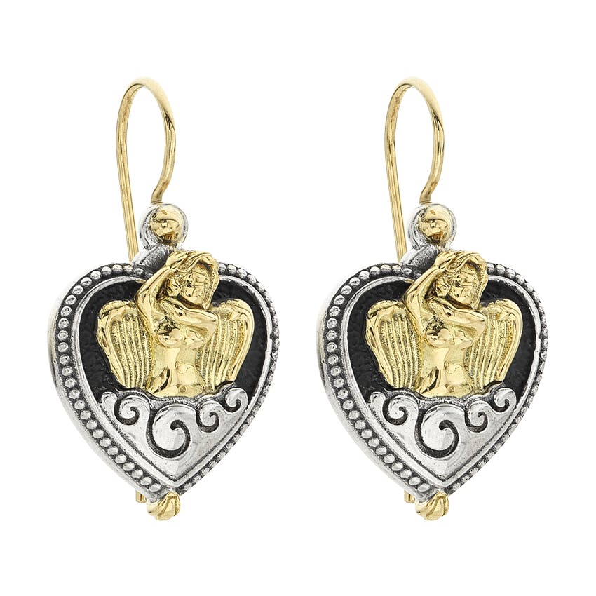 Kostantino Sterling Silver & Yellow Gold Angel Heart Earrings