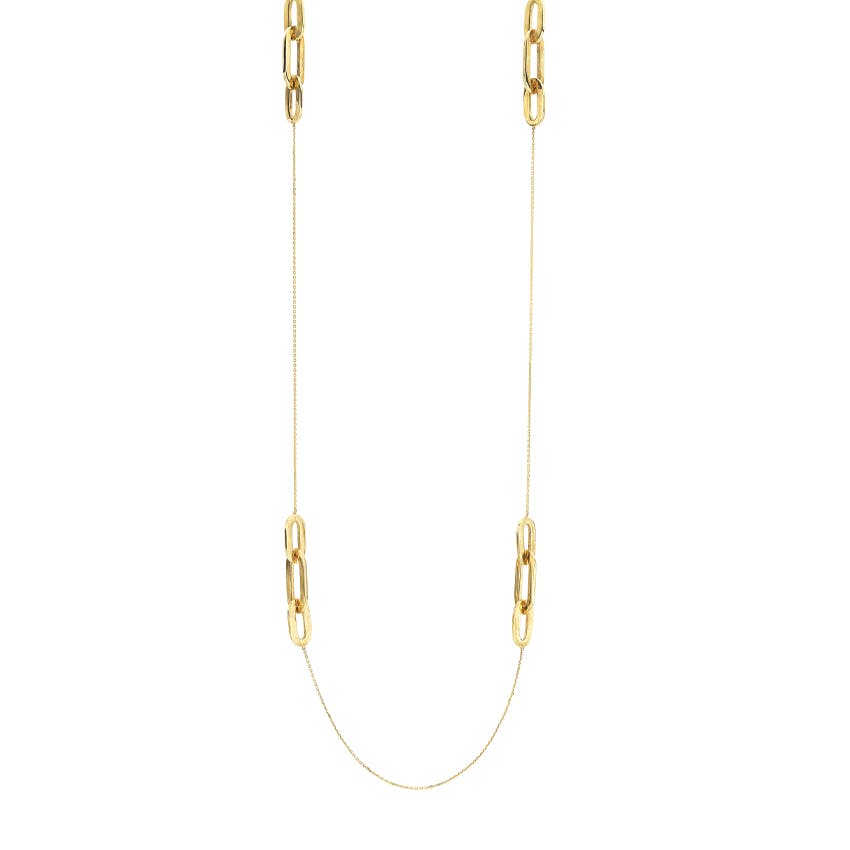 Yellow Gold 36 Inch Oval Link Station Necklace
