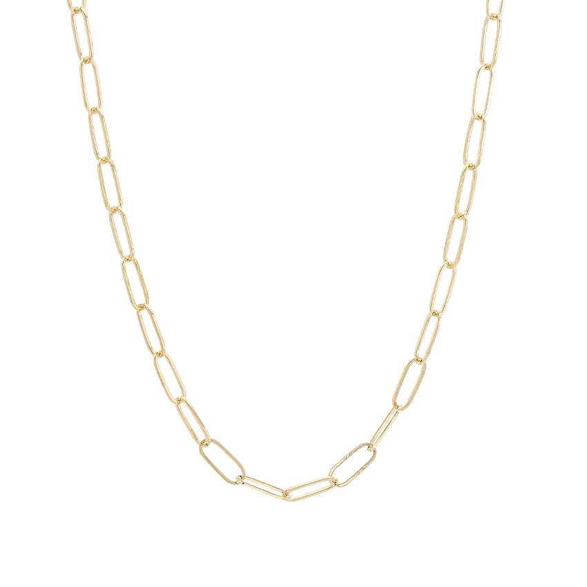 Yellow Gold 3mm Paperclip Link 18 Inch Chain Necklace