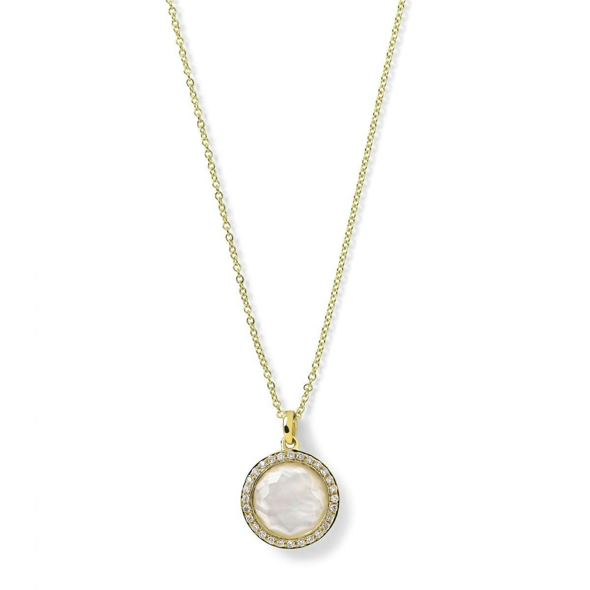 Ippolita Lollipop Yellow Gold, Round Mother of Pearl & Diamond Halo Pendant Necklace