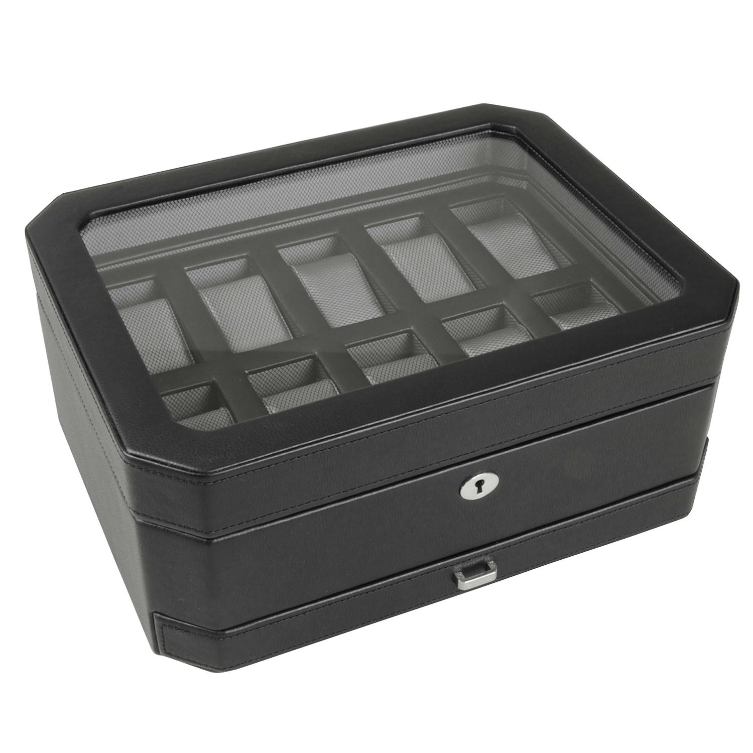 Black Windsor 10 Piece Watch Box with Drawer | Side View