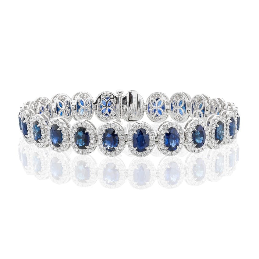 White Gold Oval Sapphire & Diamond Bracelet