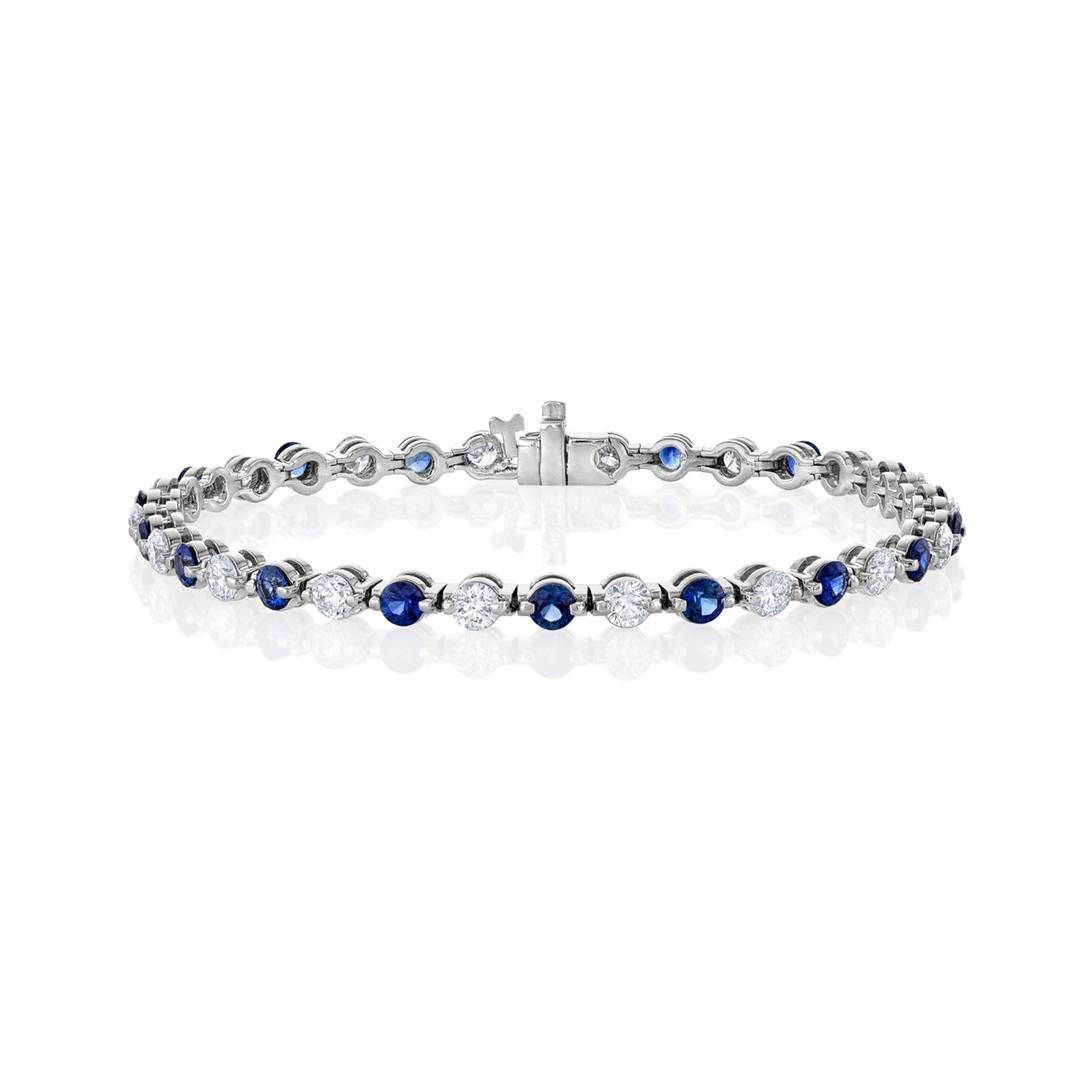 White Gold Sapphire & Diamond Line Bracelet