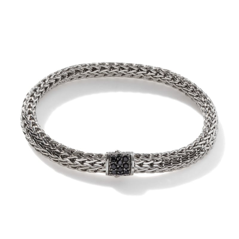 John Hardy Woven Chain Small Bracelet with Black Sapphires