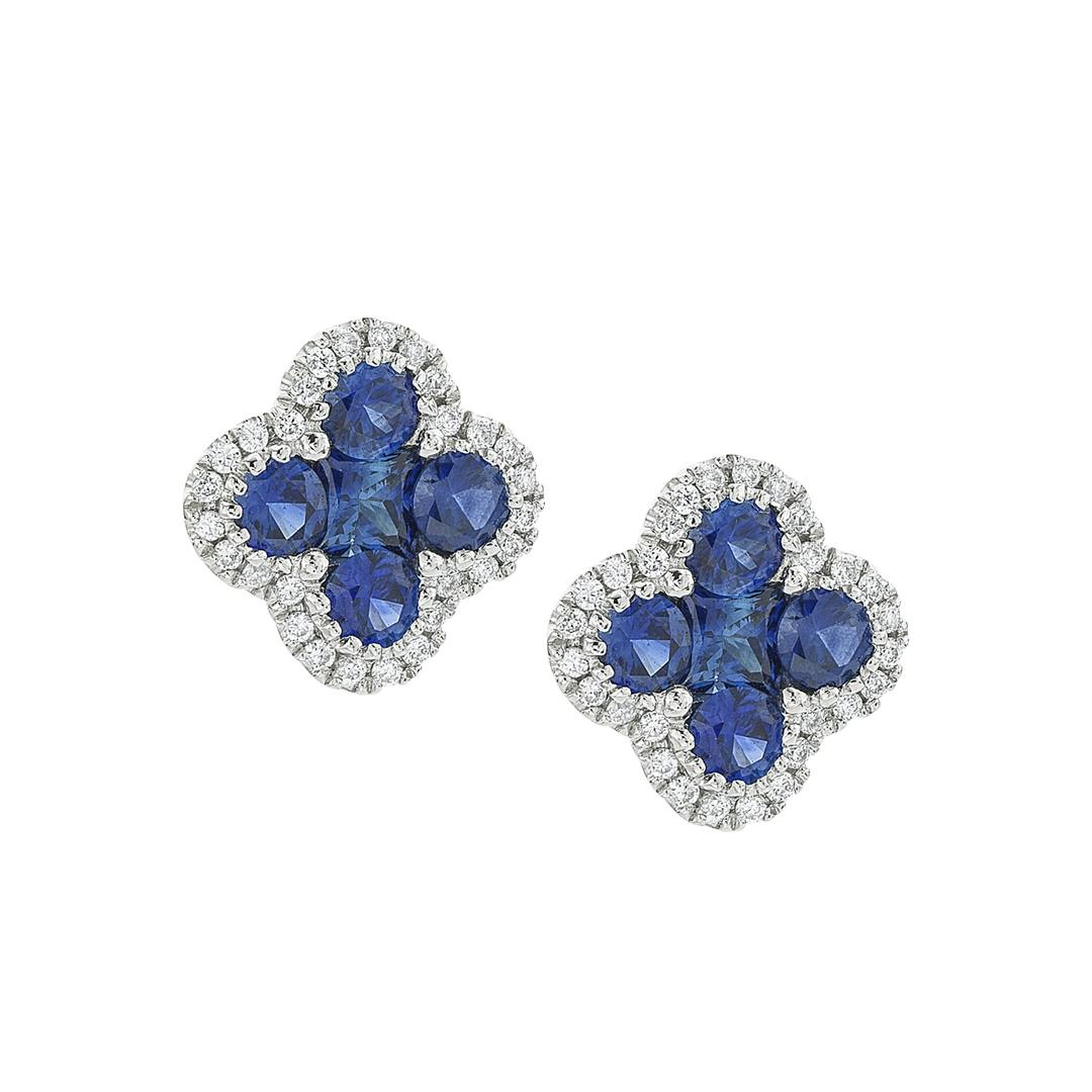 White Gold 1.09 CTW Sapphire & Diamond Clover Post Earrings 0