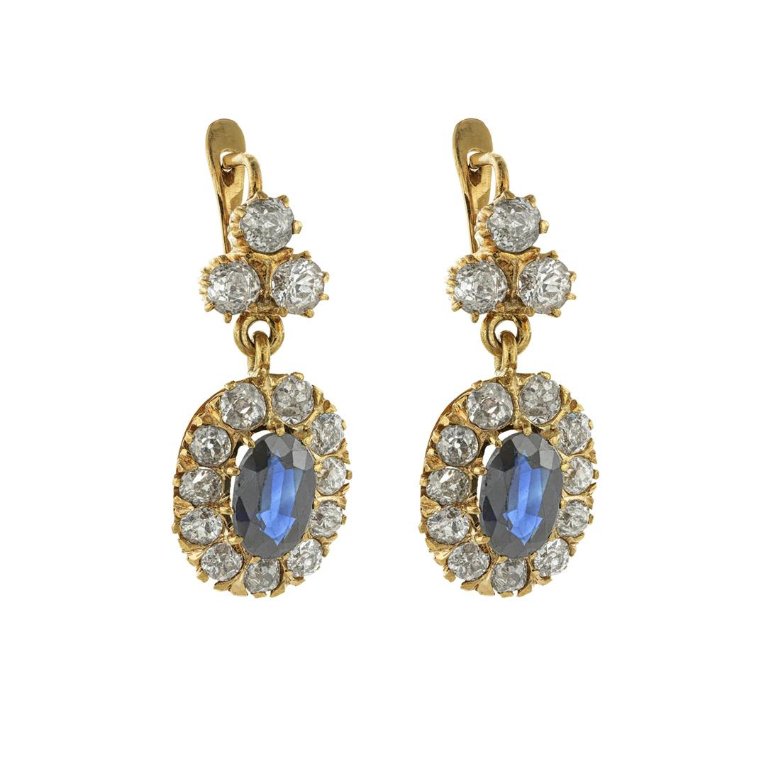 Estate Collection Oval Sapphire Drop Earrings with Diamonds