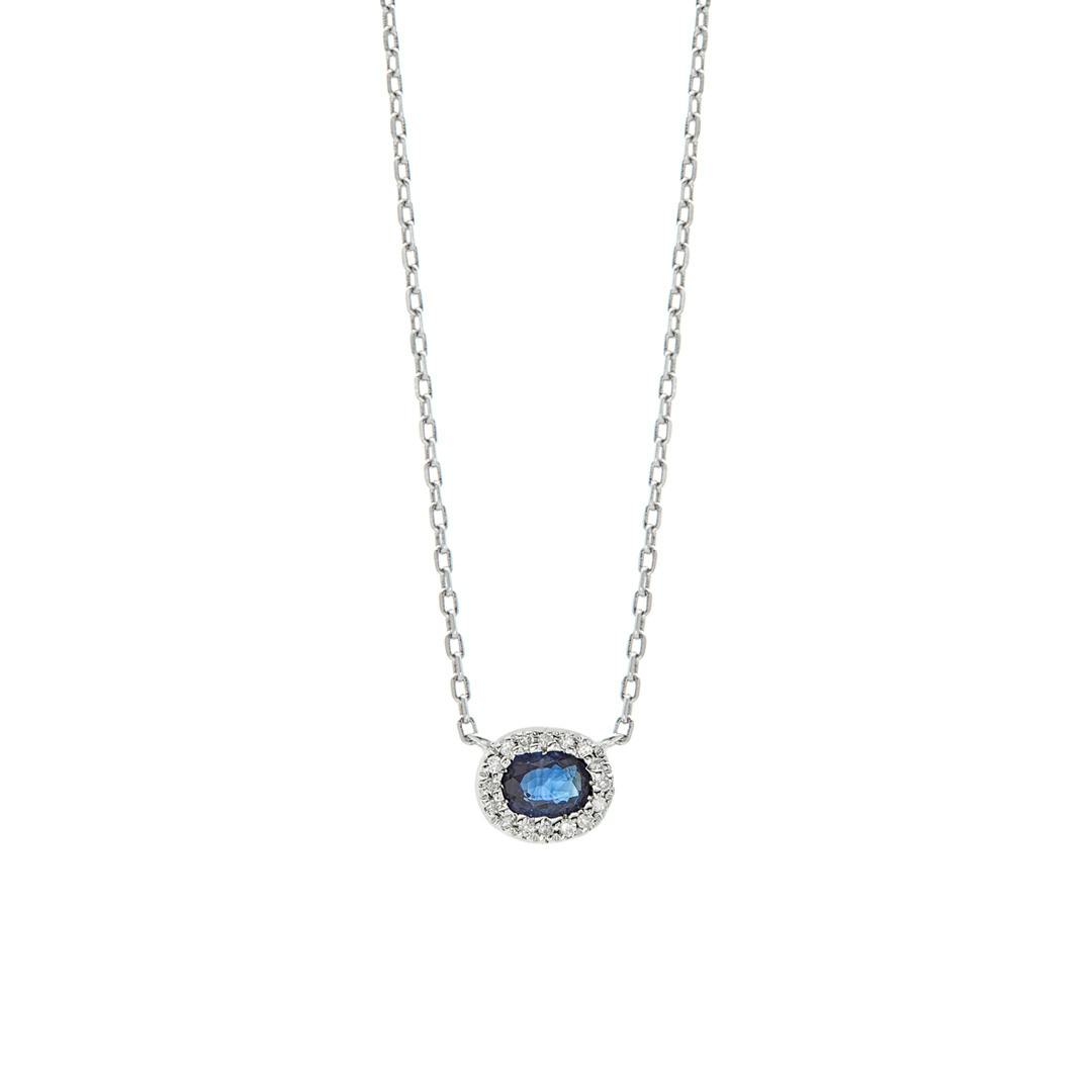 Sapphire and Diamond Halo Pendant Necklace 0