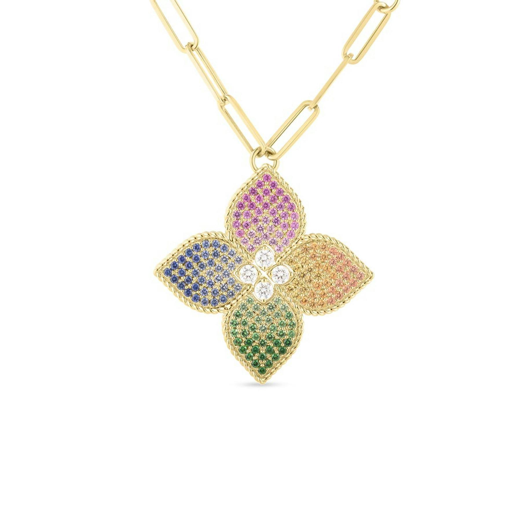 Roberto Coin Rainbow Sapphire Princess Flower Pendant Necklace