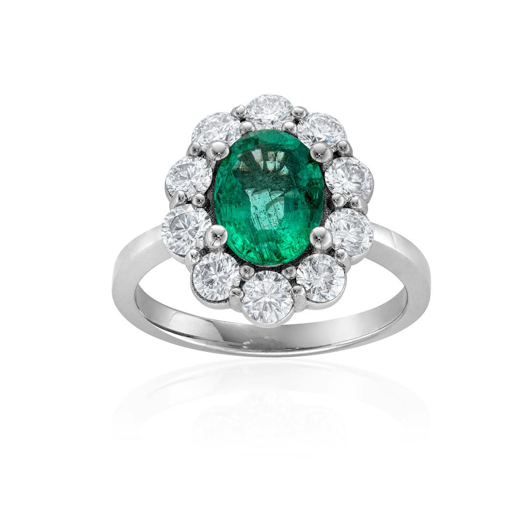 1.42 CT Oval Emerald Diamond Halo Ring