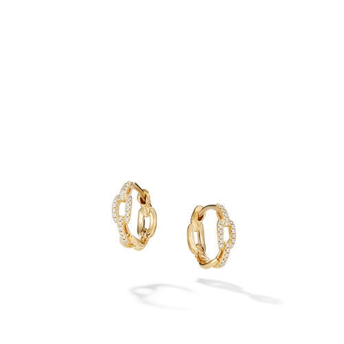 David Yurman Stax Chain Link Huggie Hoop Earrings with Diamonds in 18K Gold
