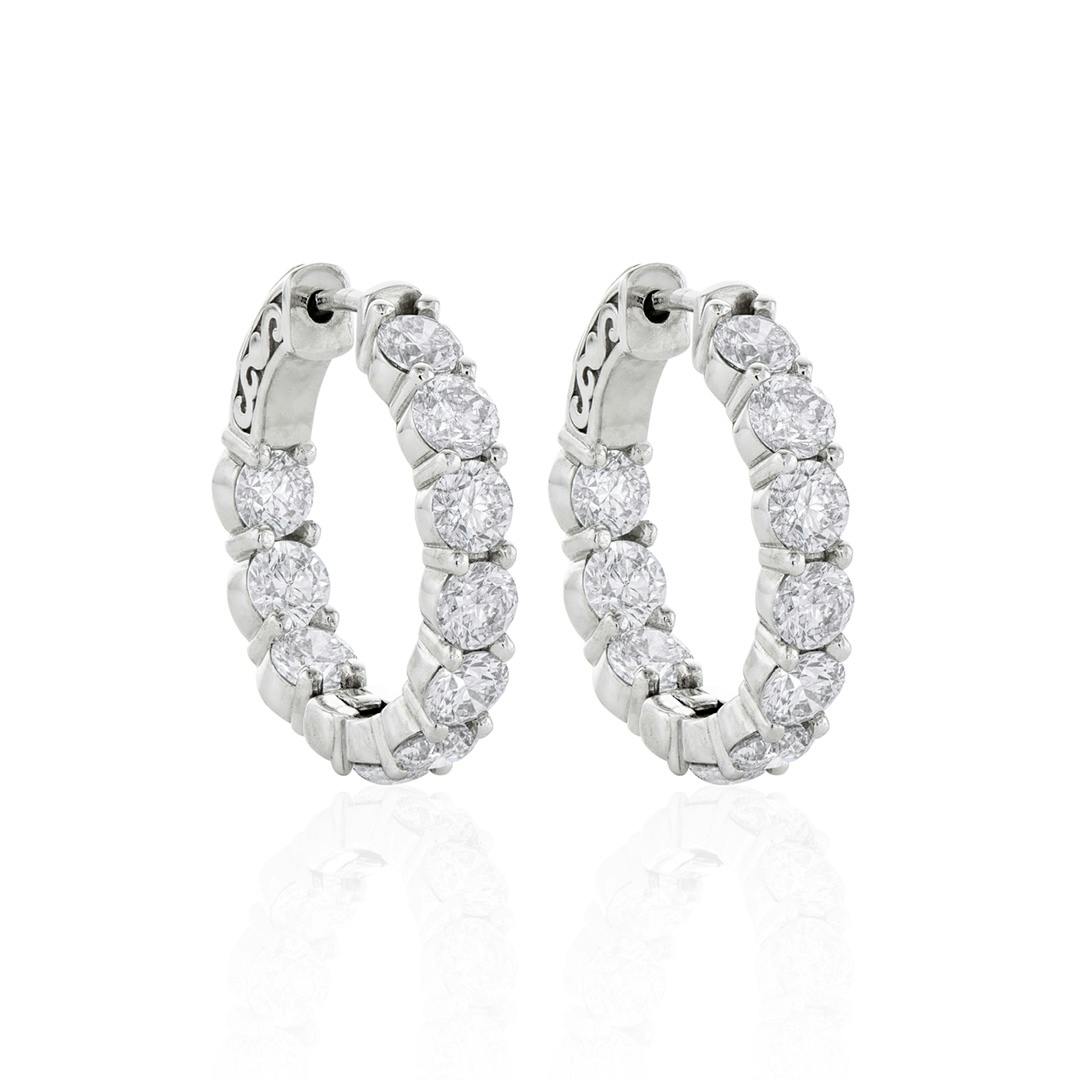 White Gold 4.72 CTW Diamond In and Out Hoop Earrings