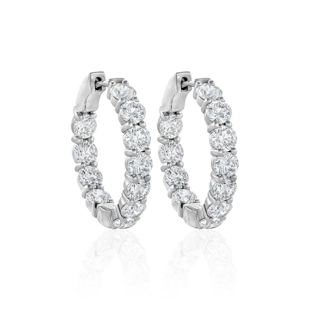 Seven Carat Round Diamond In Out Hoop Earrings in White Gold