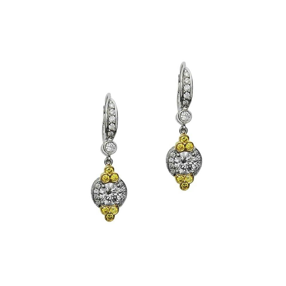 Charles Krypell Two-Tone Yellow and White Diamond Dangle Earrings 0
