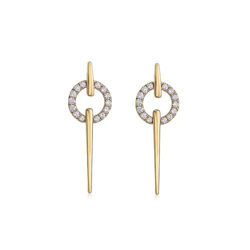 Charles Krypell Yellow Gold and Diamond Circle Spear Dangle Earrings 0