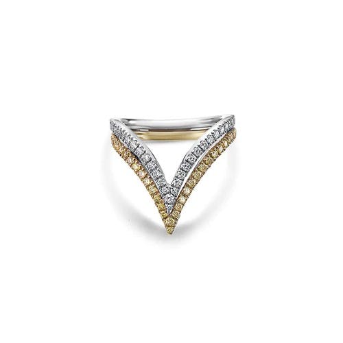 Charles Krypell Two Tone White and Yellow Gold and Diamond Double-V Ring 0