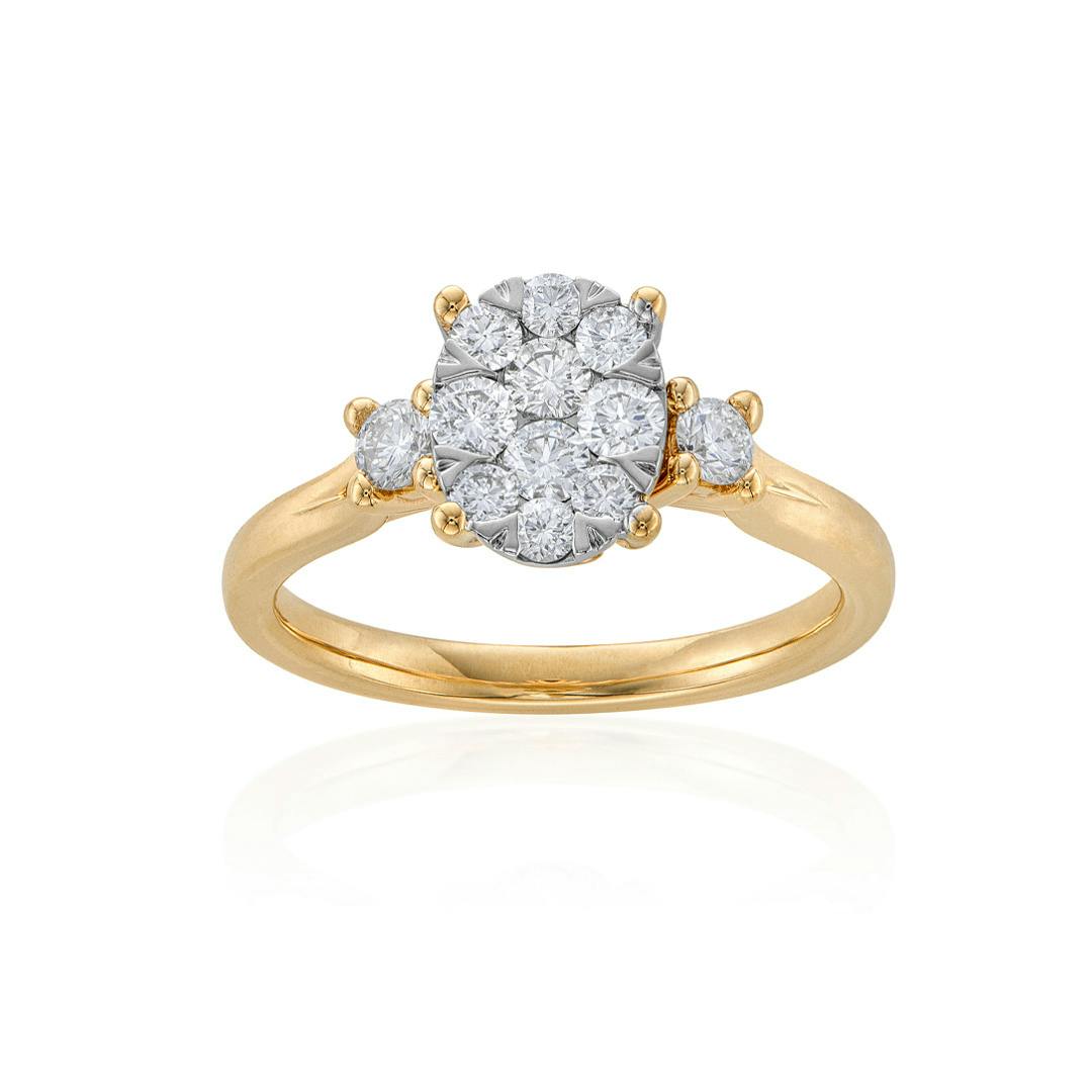 Oval-Shaped Yellow Gold and Diamond Cluster Engagement Ring 0