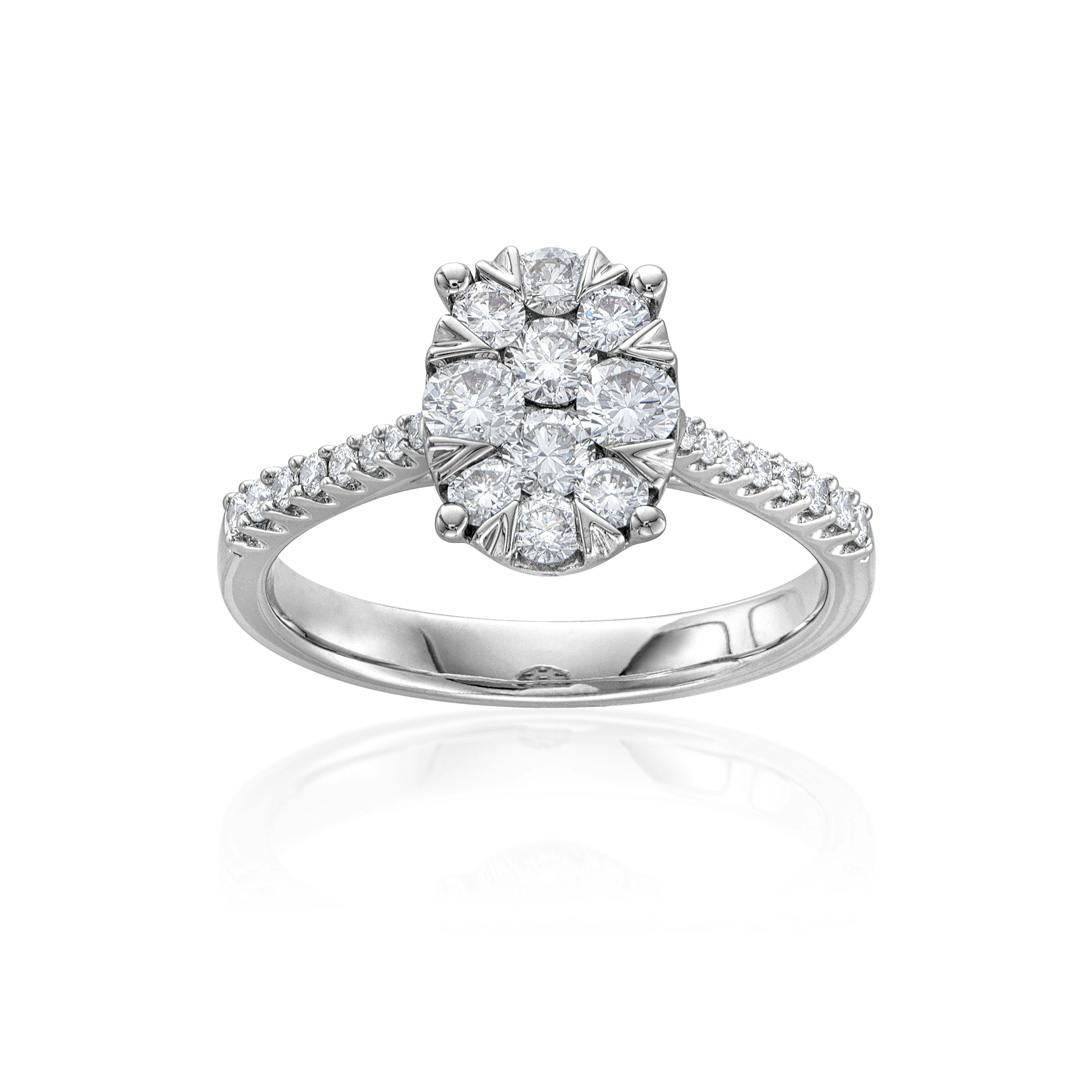 Oval-Shaped White Gold and Diamond Cluster Engagement Ring 0