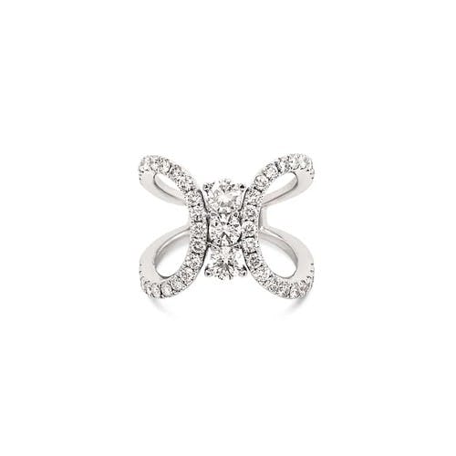 Charles Krypell Three-Stone Double Loop White Gold Diamond Ring 0
