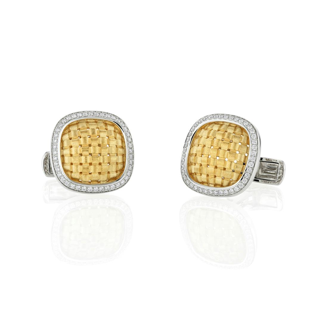 Woven Gold Cuff Links with Diamonds
