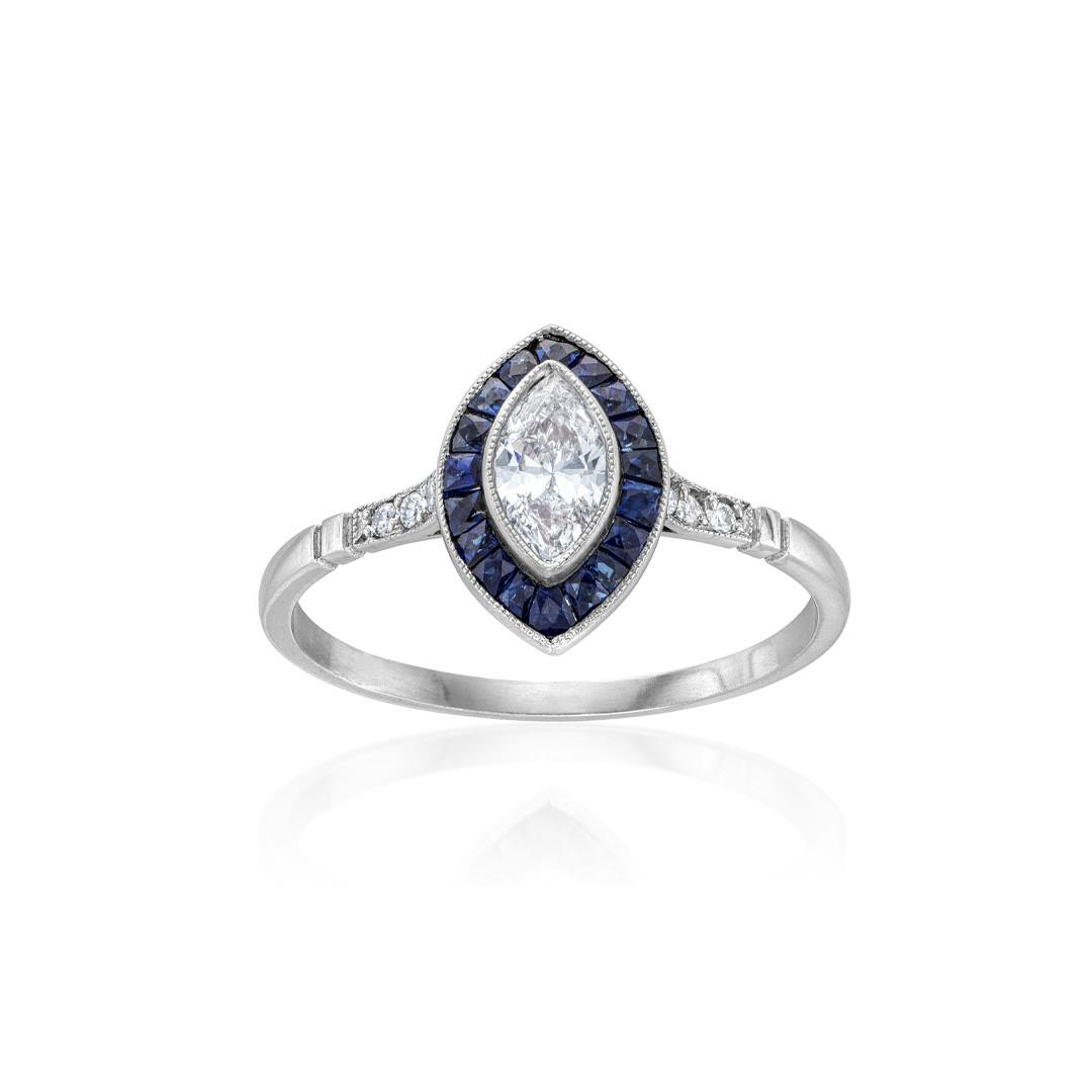Estate Collection Diamond and Sapphire  Platinum Reproduction Engagement Ring 0