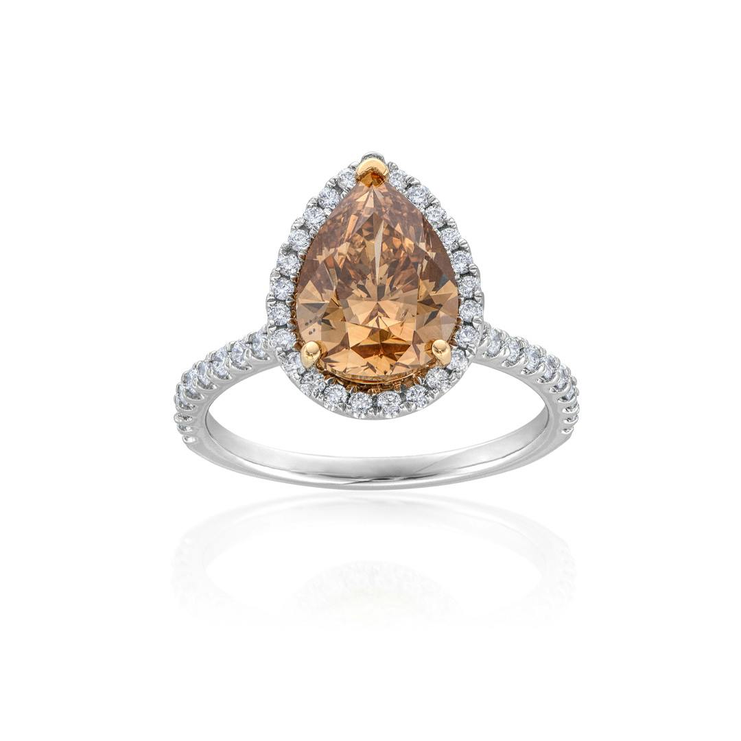 2.97 CT Pear Shaped Brown Diamond Engagement Ring