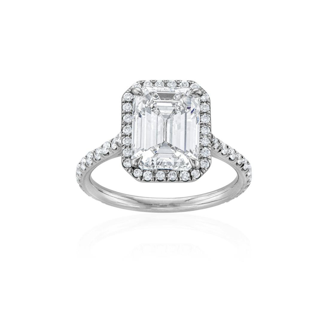3.50 CT Emerald Cut Diamond Engagement Ring with Round Diamond Halo 0
