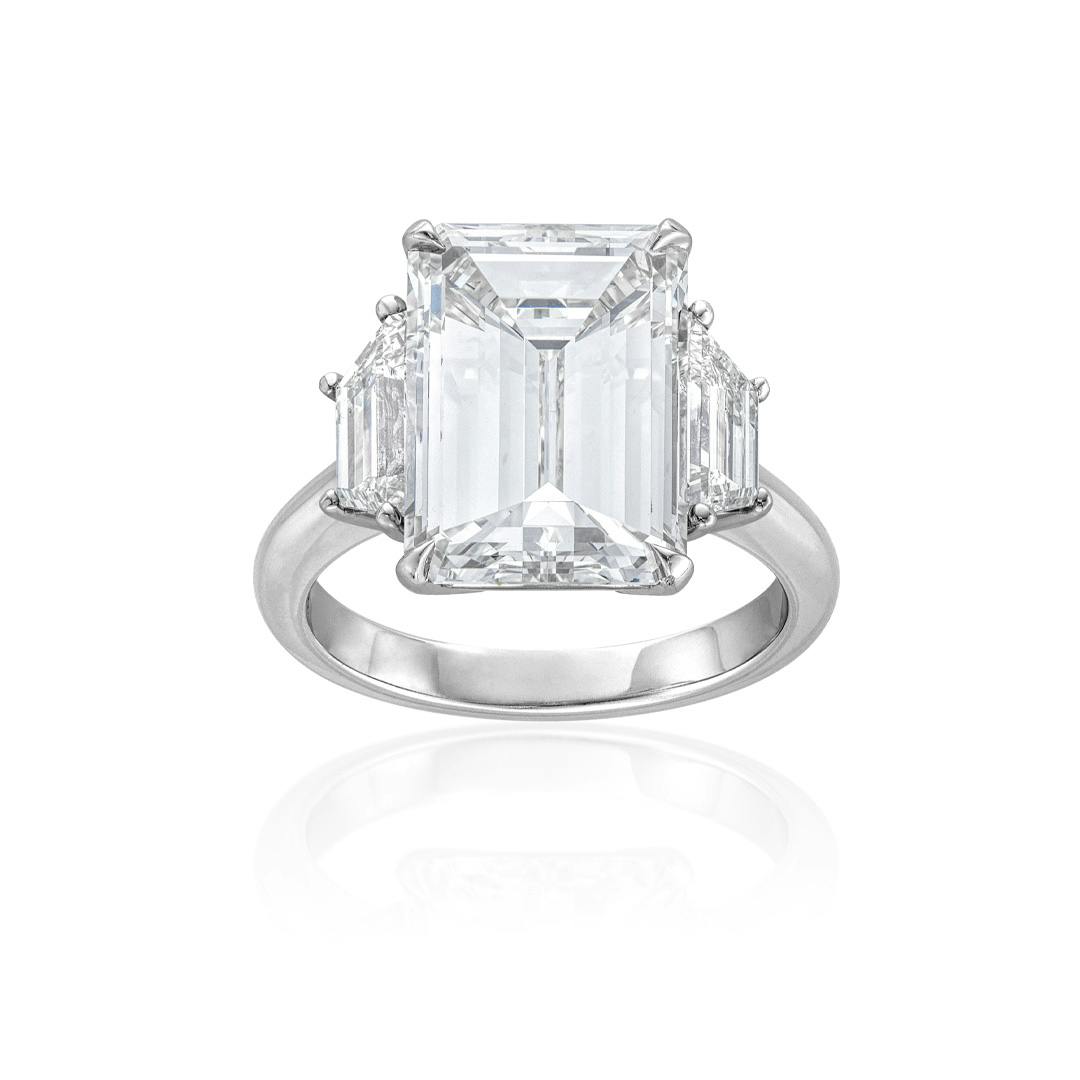 7.03 CT Emerald Cut Three-Stone Diamond Engagement Ring 0