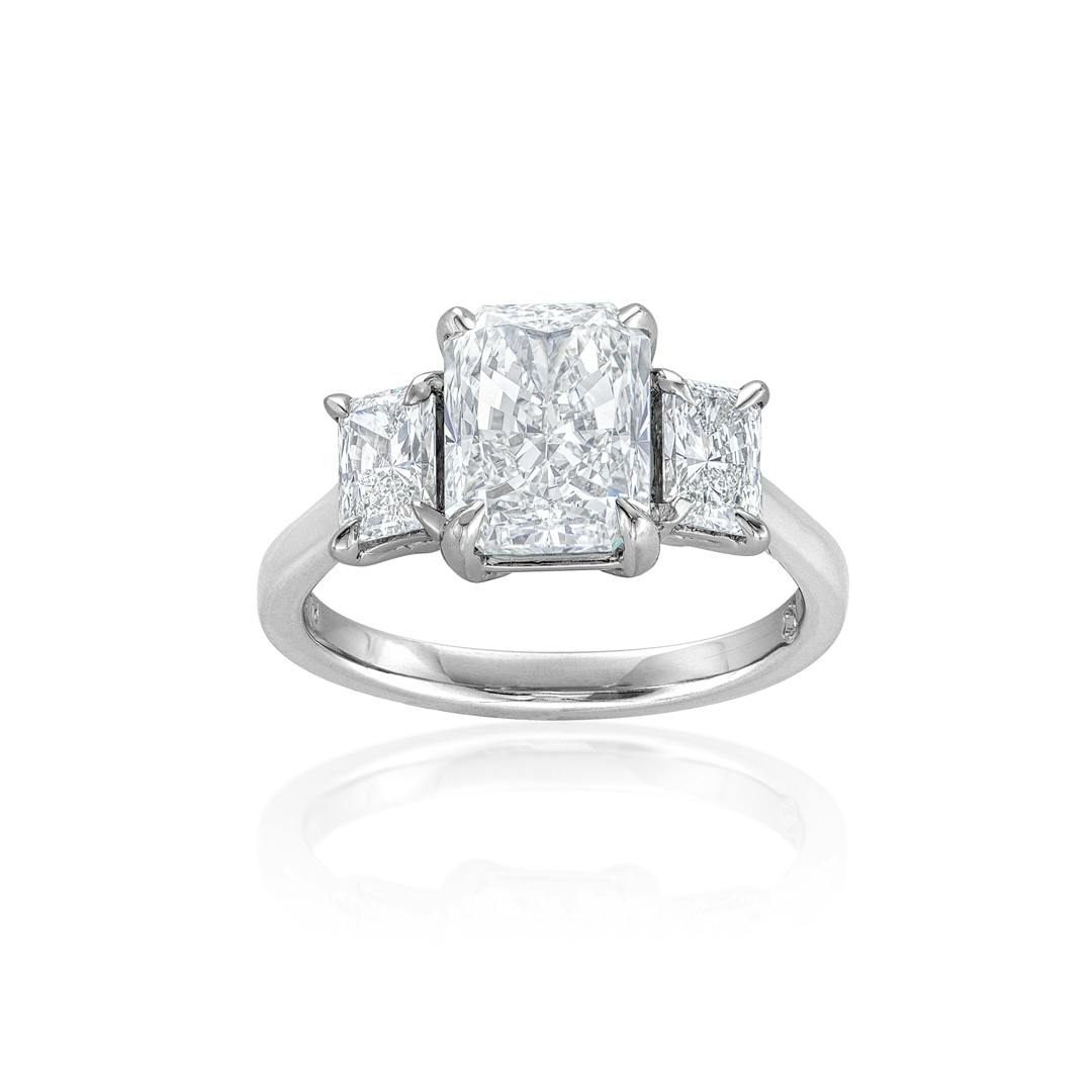 3.02 CT Radiant Cut Three-Stone Diamond Engagement Ring 0