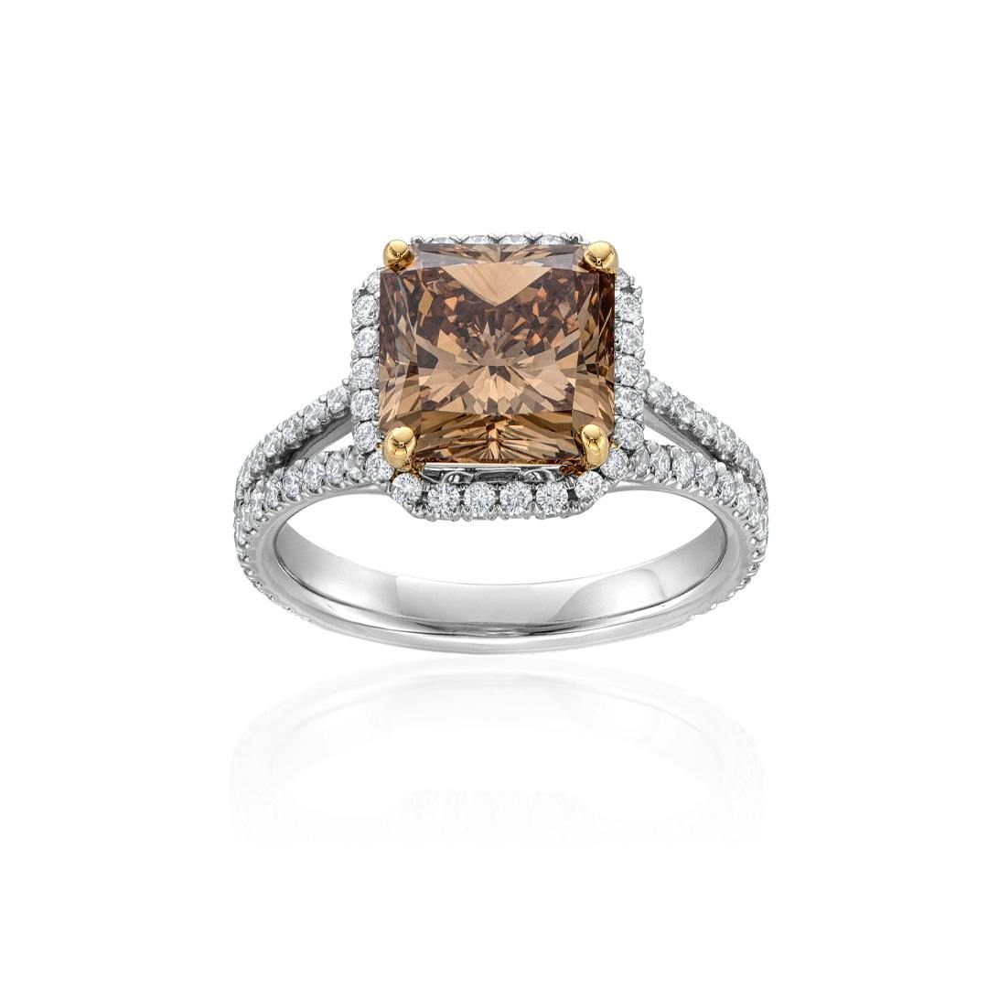 3.73 CT Radiant Cut Brown Diamond Engagement Ring 0