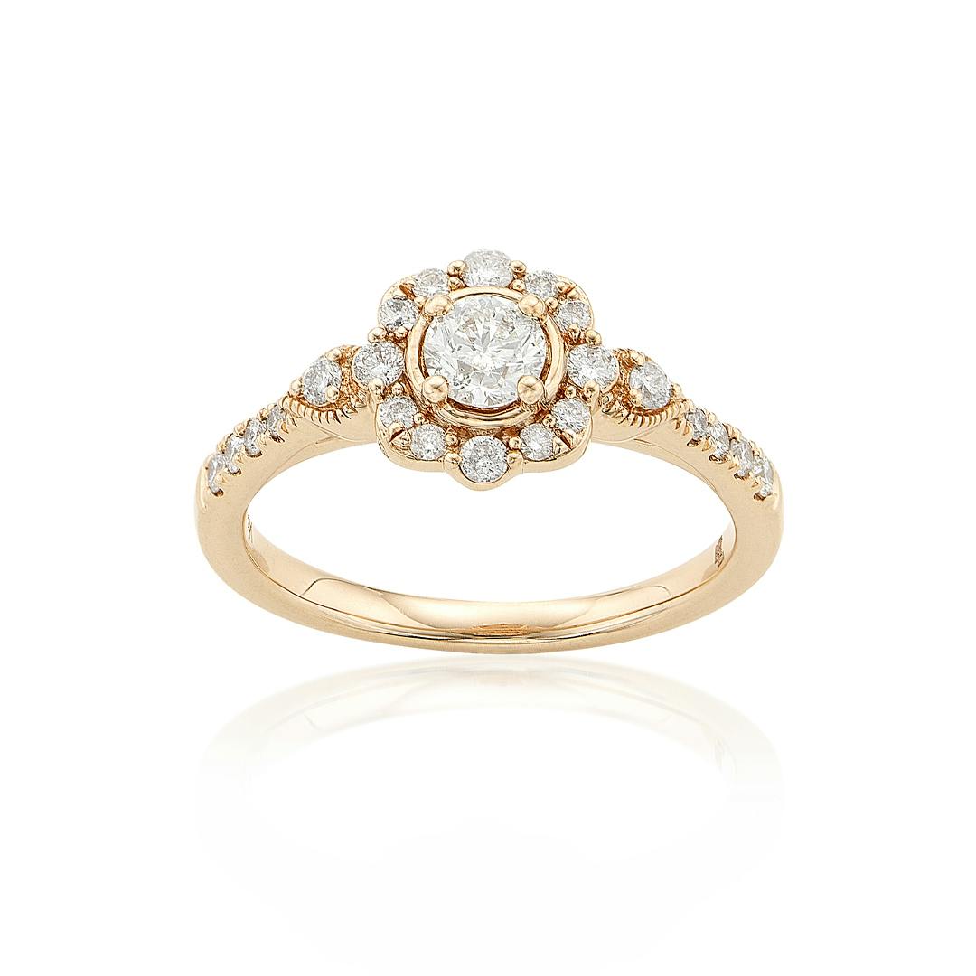 Rose Gold Scalloped Round Diamond Engagement Ring