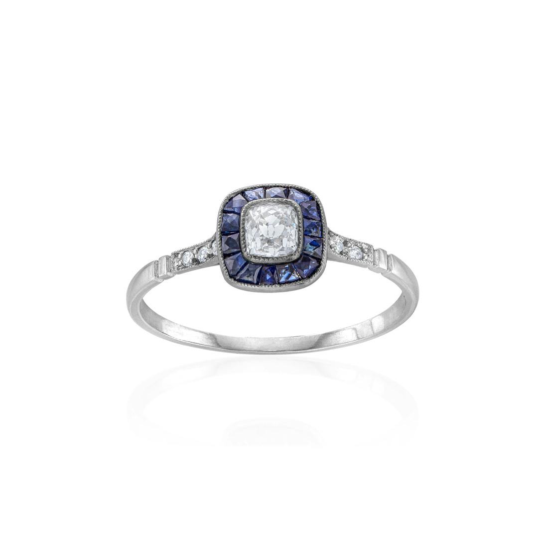 Estate Collection Sapphire and Diamond Platinum Reproduction Engagement Ring 0