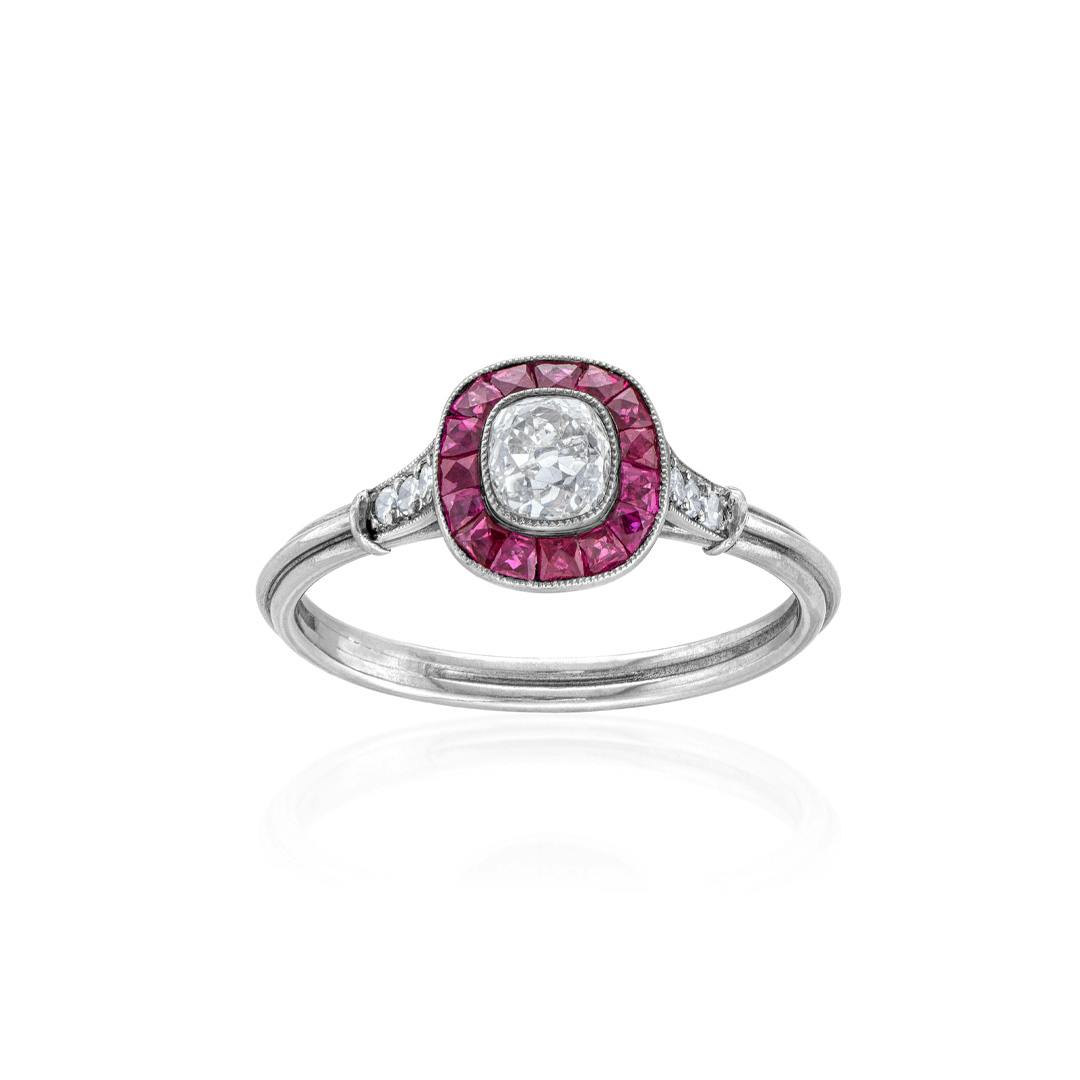 Estate Collection Ruby and Diamond Platinum Reproduction Engagement Ring 0