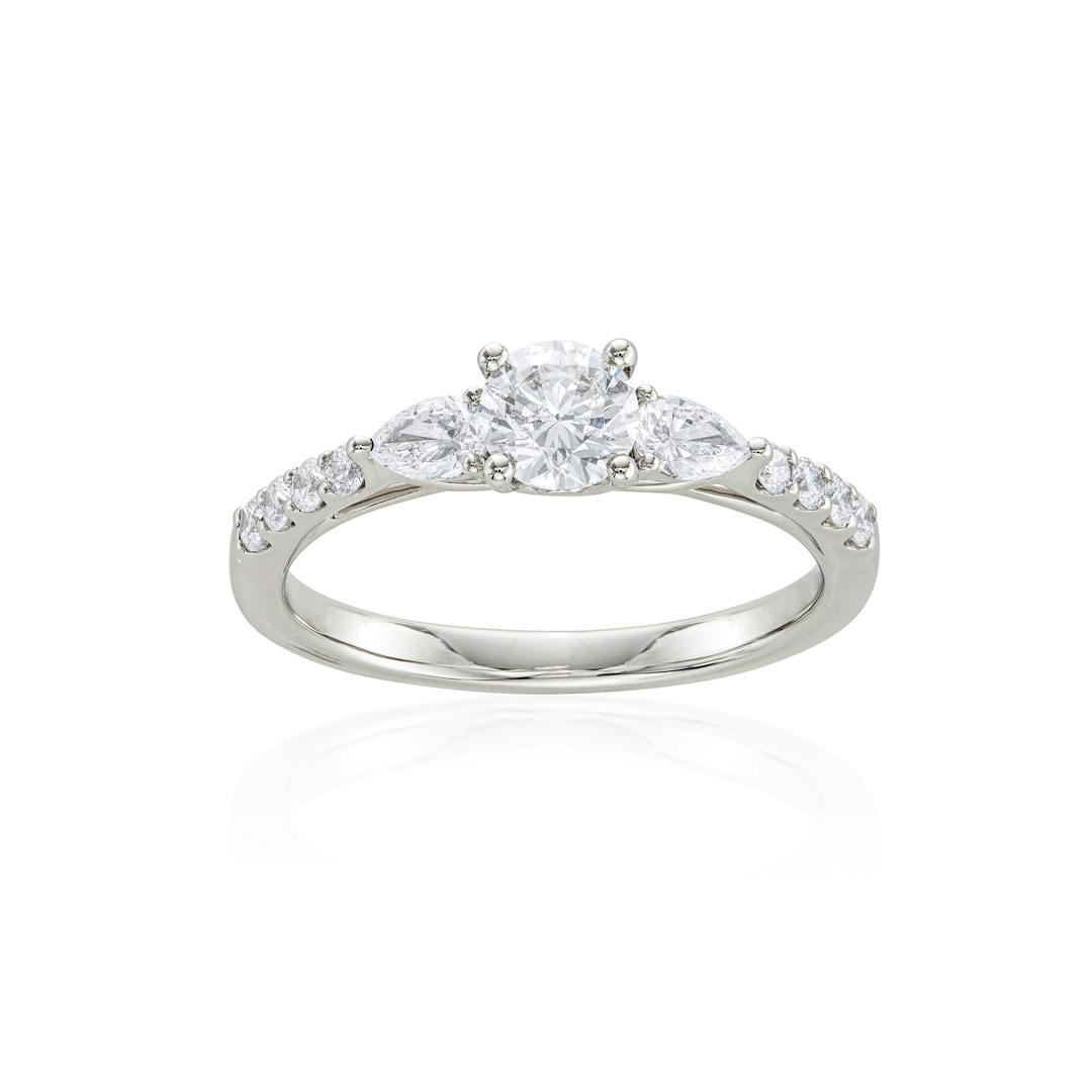 Three-Stone Round and Pear Shape White Gold Engagement Ring 0