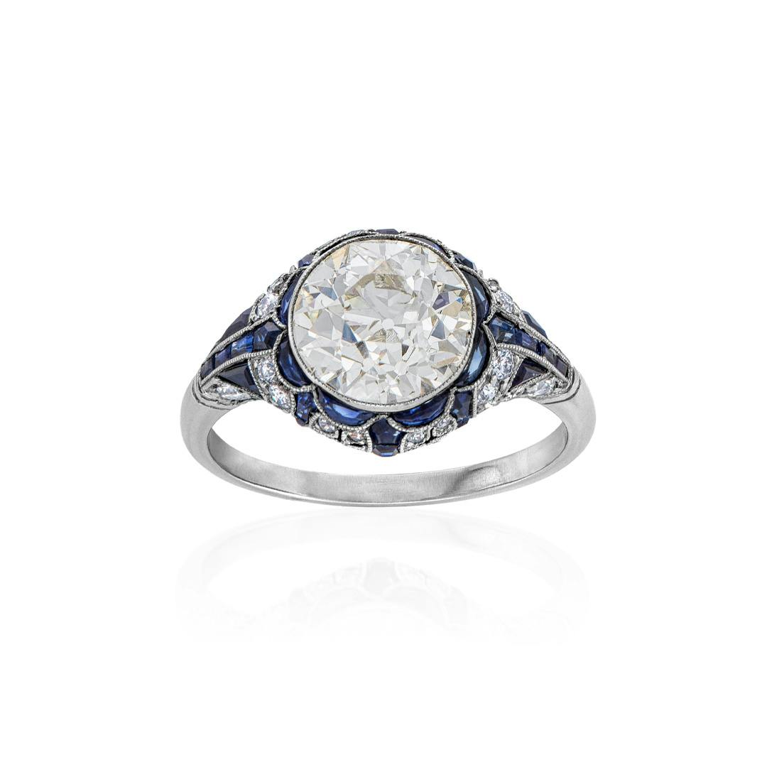 Estate Collection Diamond and Sapphire Reproduction Platinum Engagement Ring 0