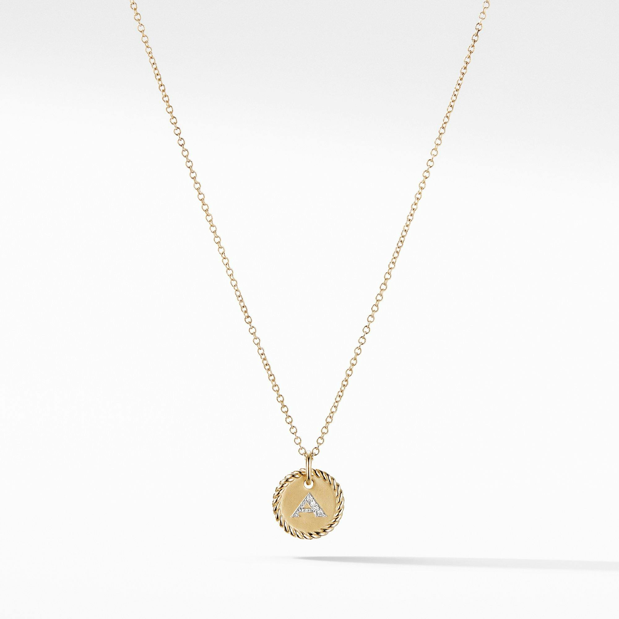 David Yurman "A" Initial Charm Necklace in 18k Yellow Gold with Diamonds