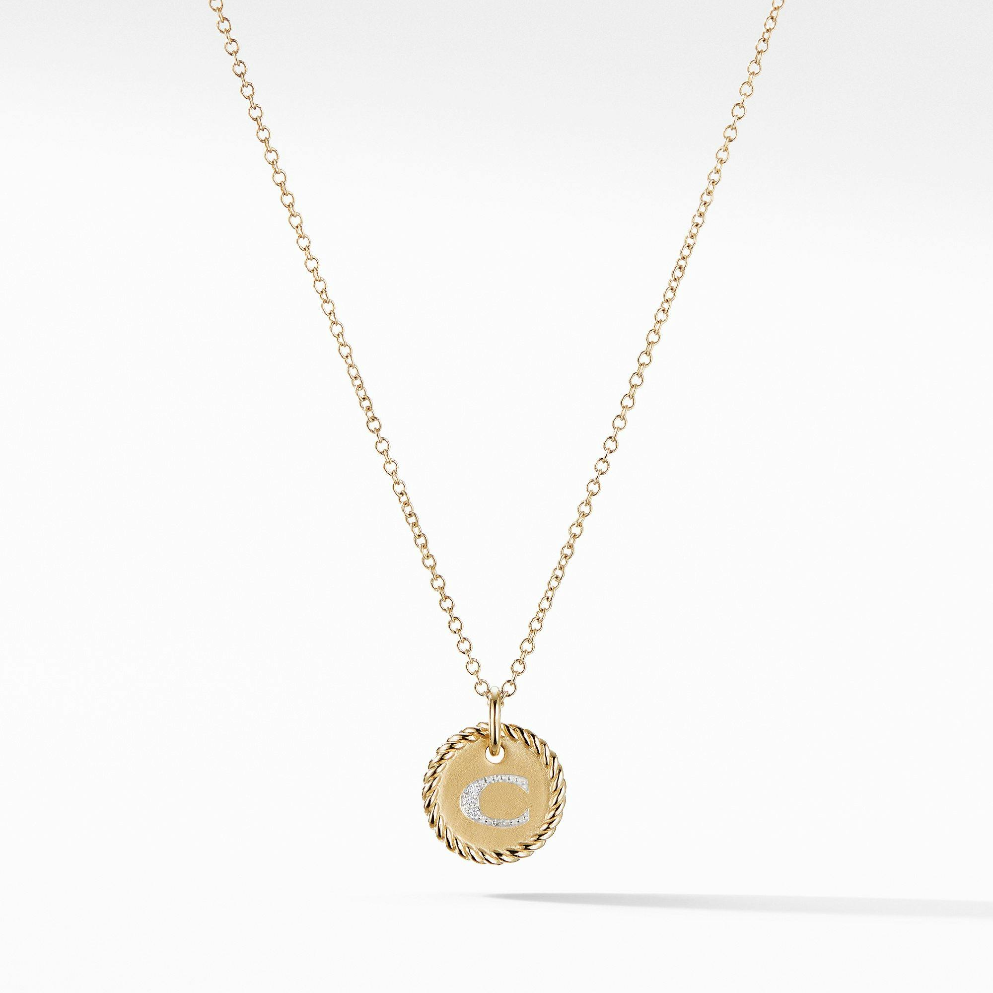 David Yurman "C" Initial Charm Necklace in 18k Yellow Gold with Diamonds