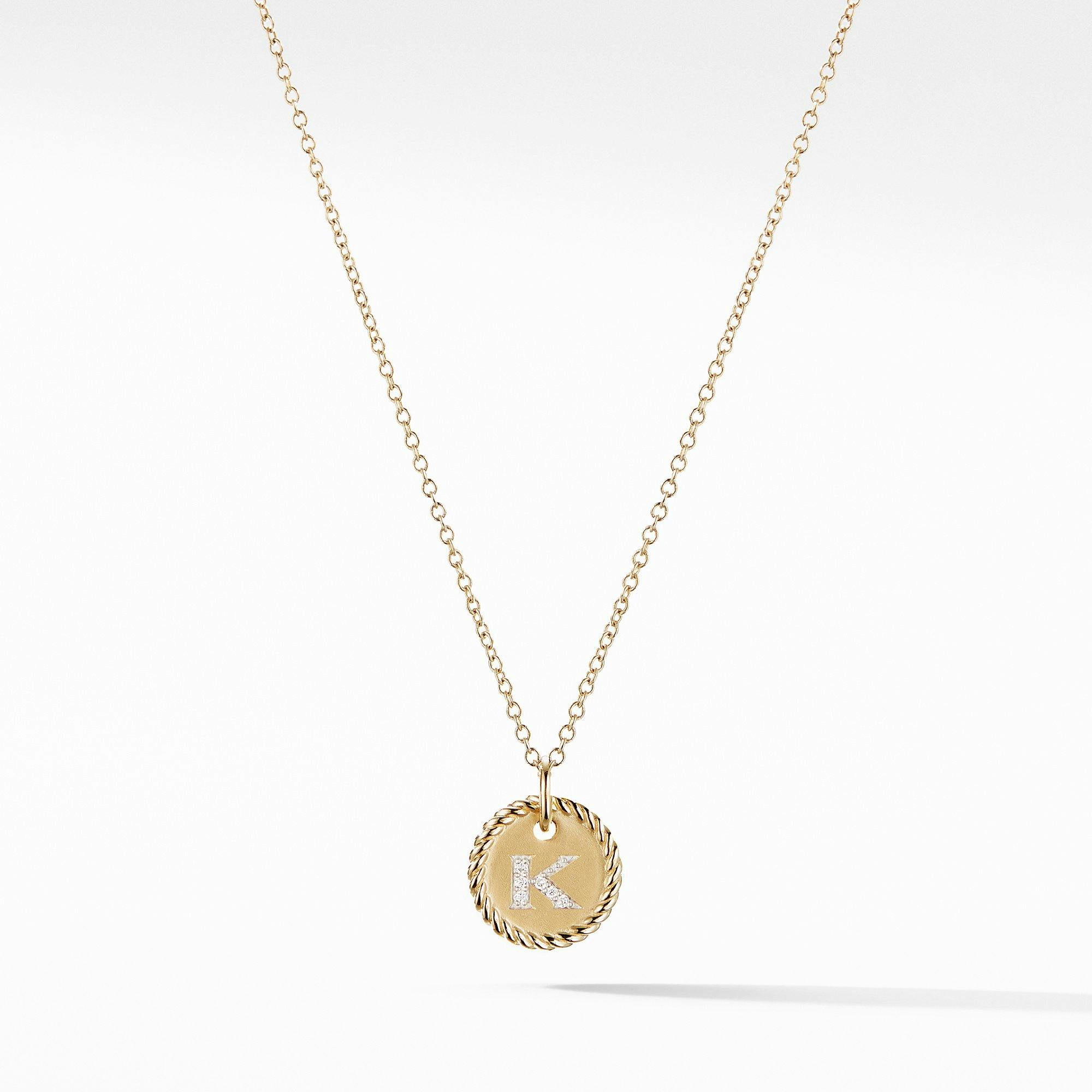 David Yurman "K" Initial Charm Necklace in 18k Yellow Gold with Diamonds
