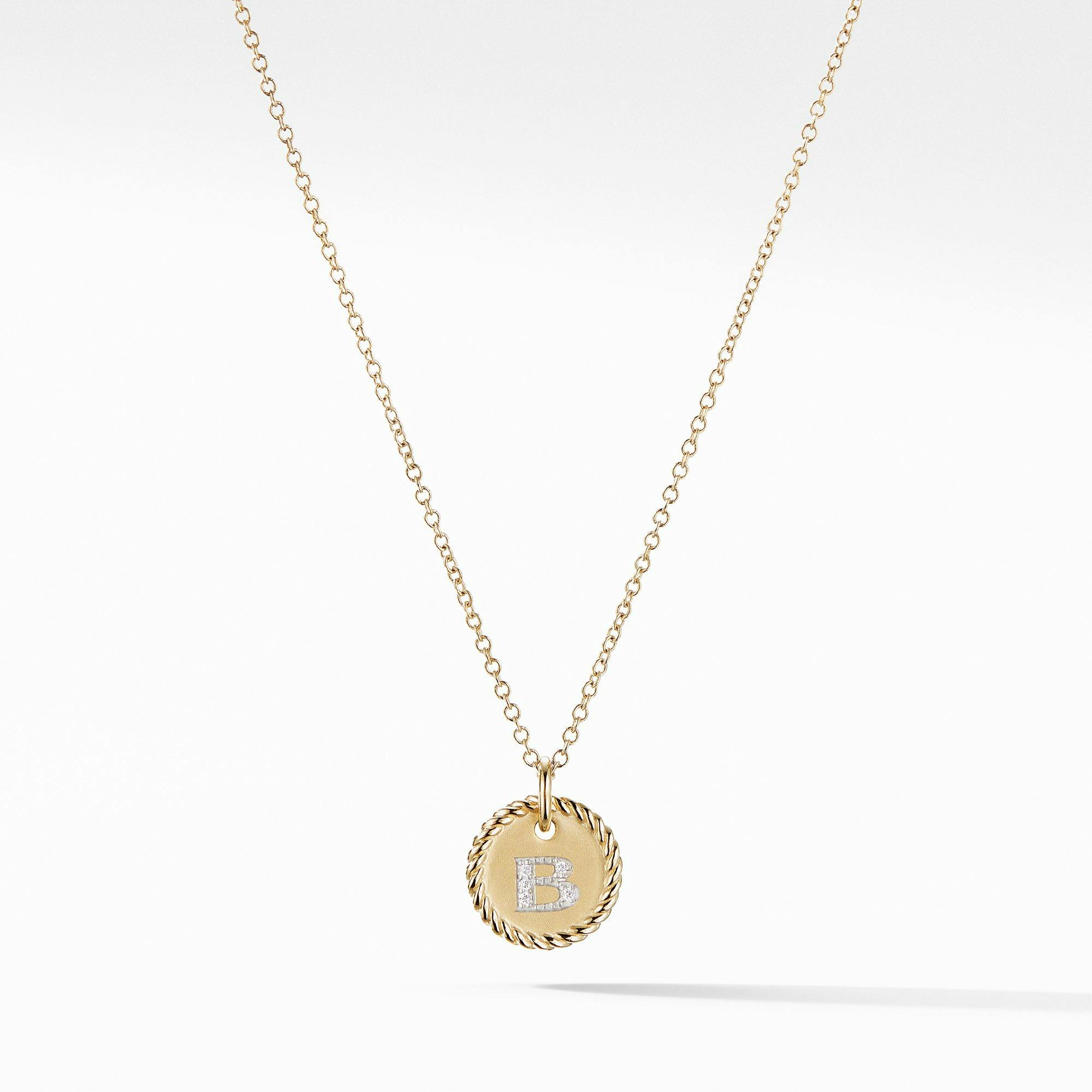 David Yurman "B" Initial Charm Necklace in 18k Yellow Gold with Diamonds