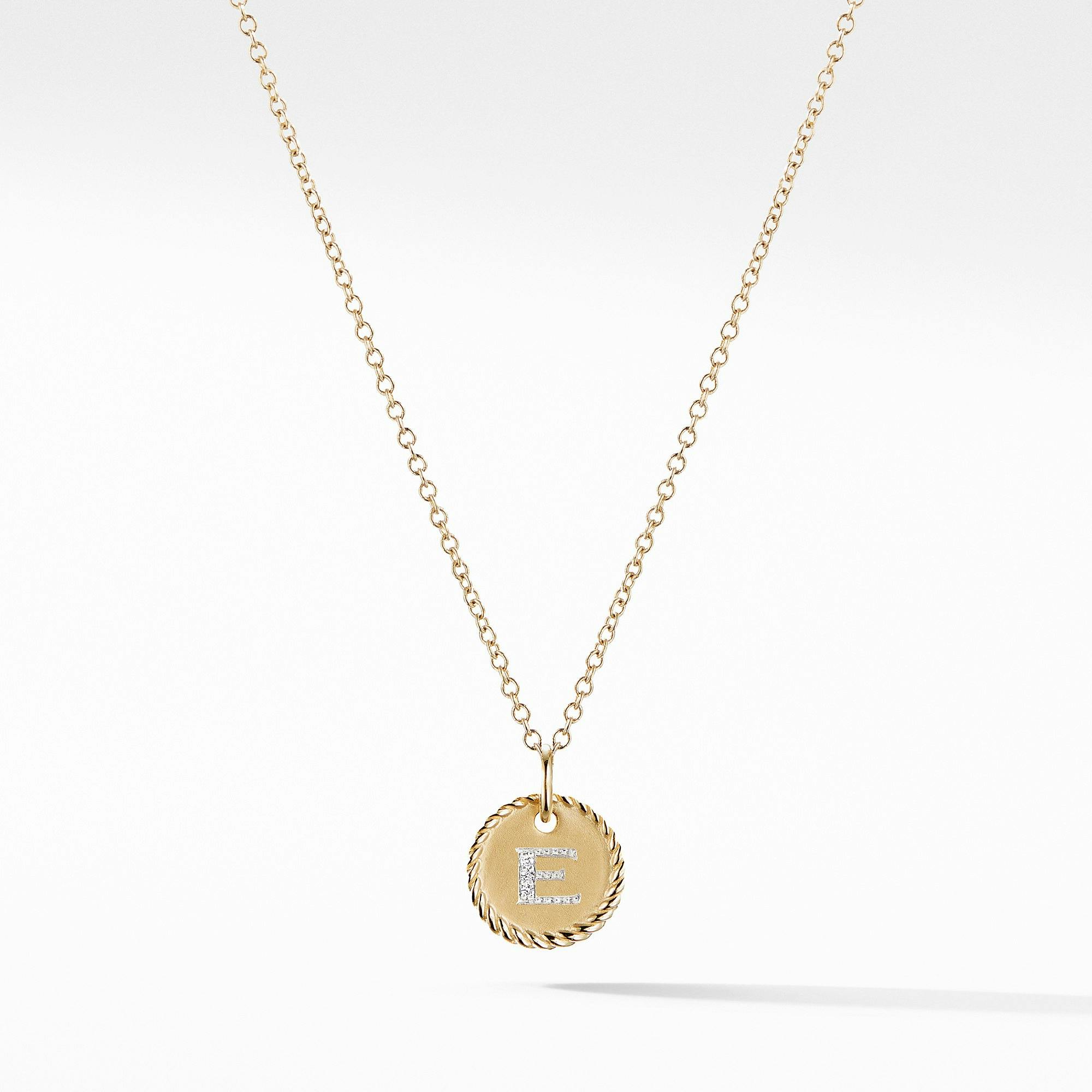 David Yurman "E" initial Charm Necklace with Diamonds in Yellow Gold