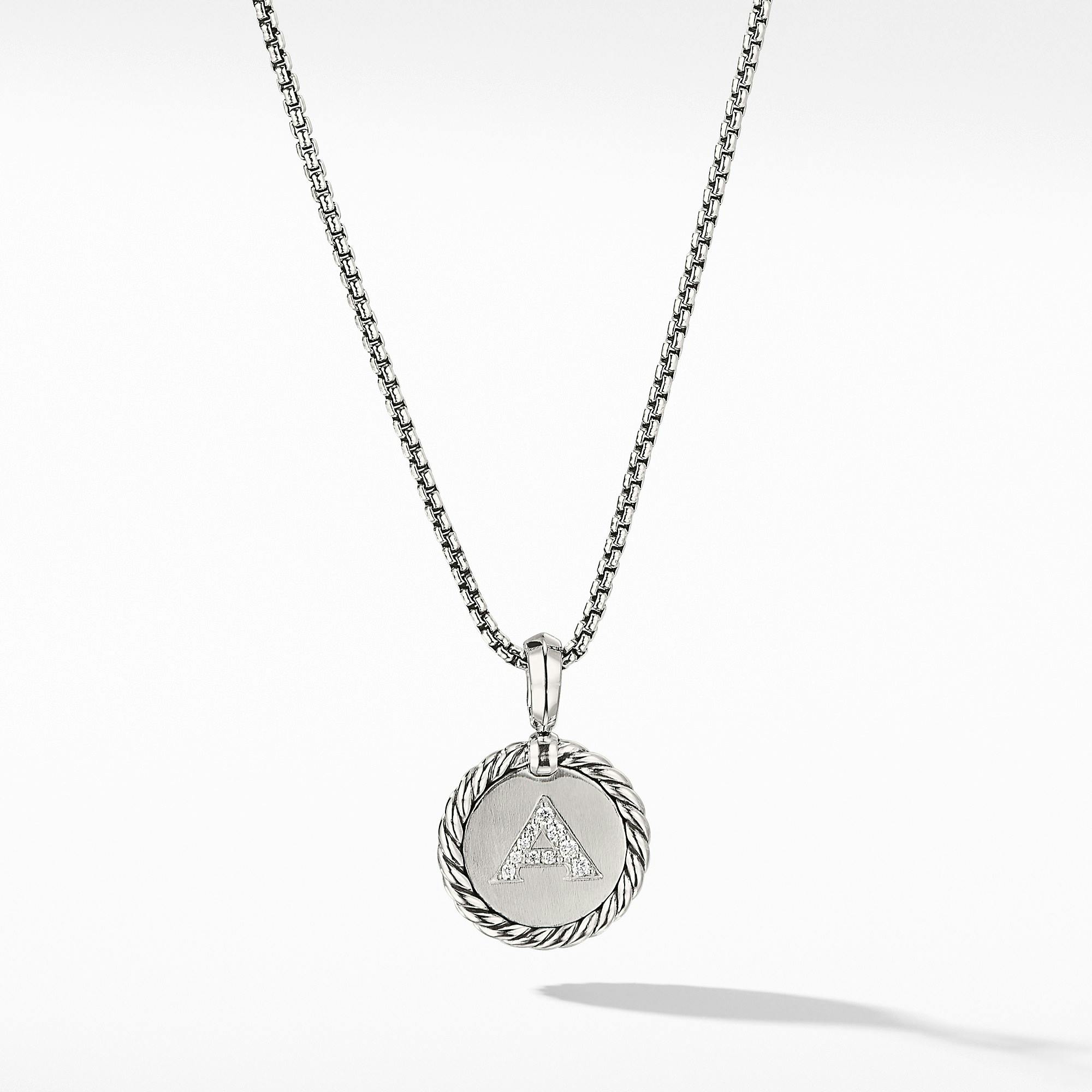 David Yurman "A" Initial Charm Necklace with Diamonds